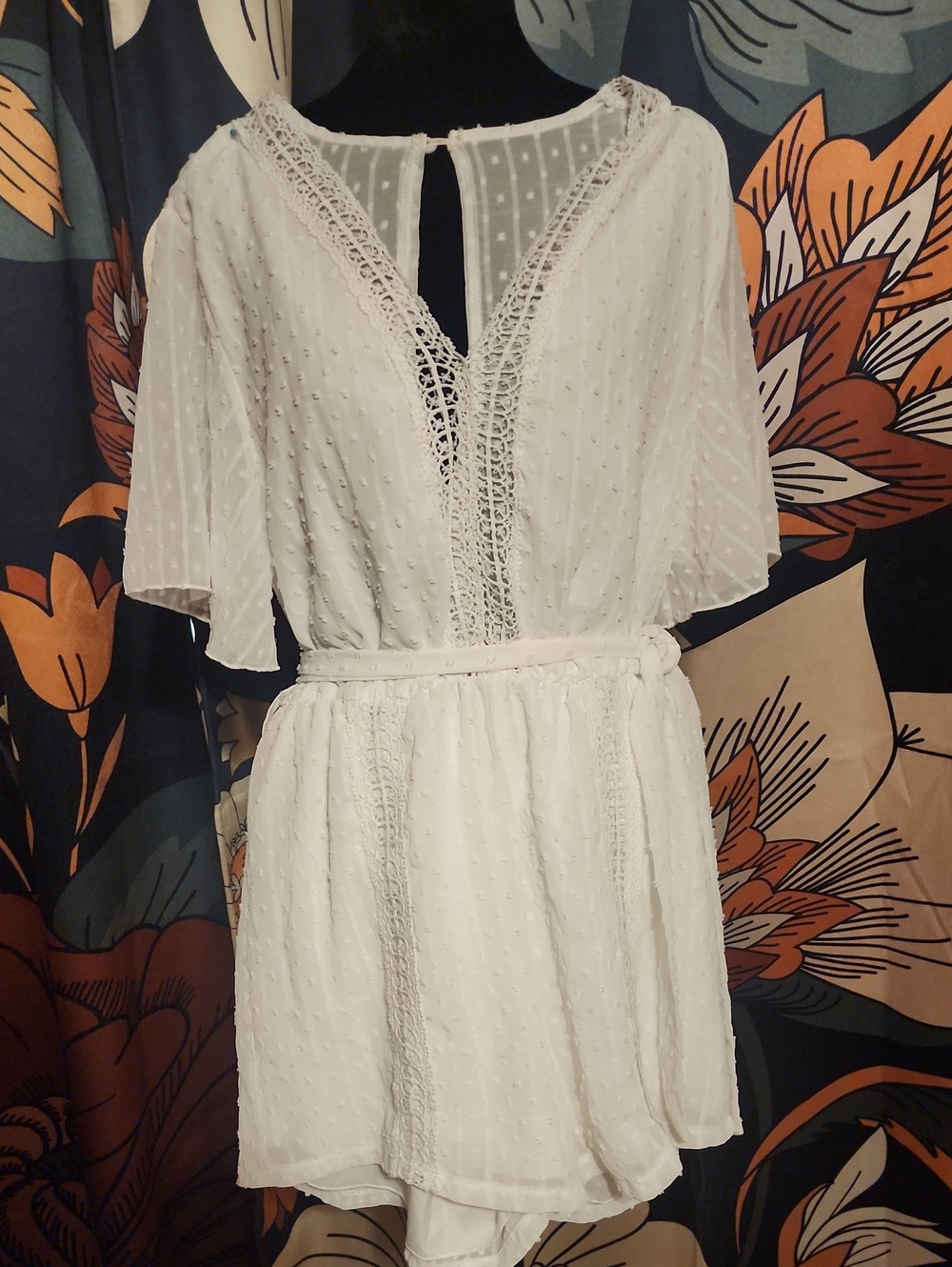 SHEIN White Lace-Trim Swiss Dot Romper